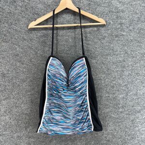 Cole Tankini Top Women XL Blue Striped Push Up Sleeveless Halter Neck Swimwear